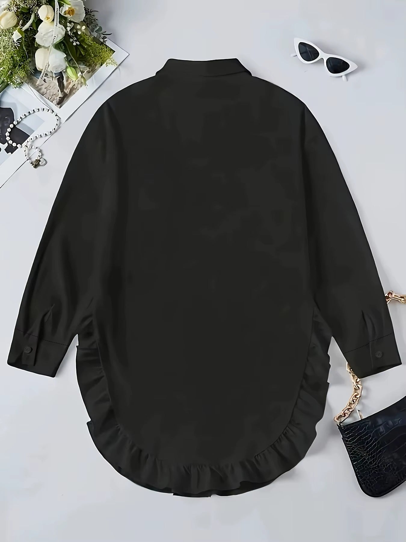 Women's Breathable Fabric Button Front Blouse | Relaxed Oversized Summer Top with Cascading Ruffle Trim 5