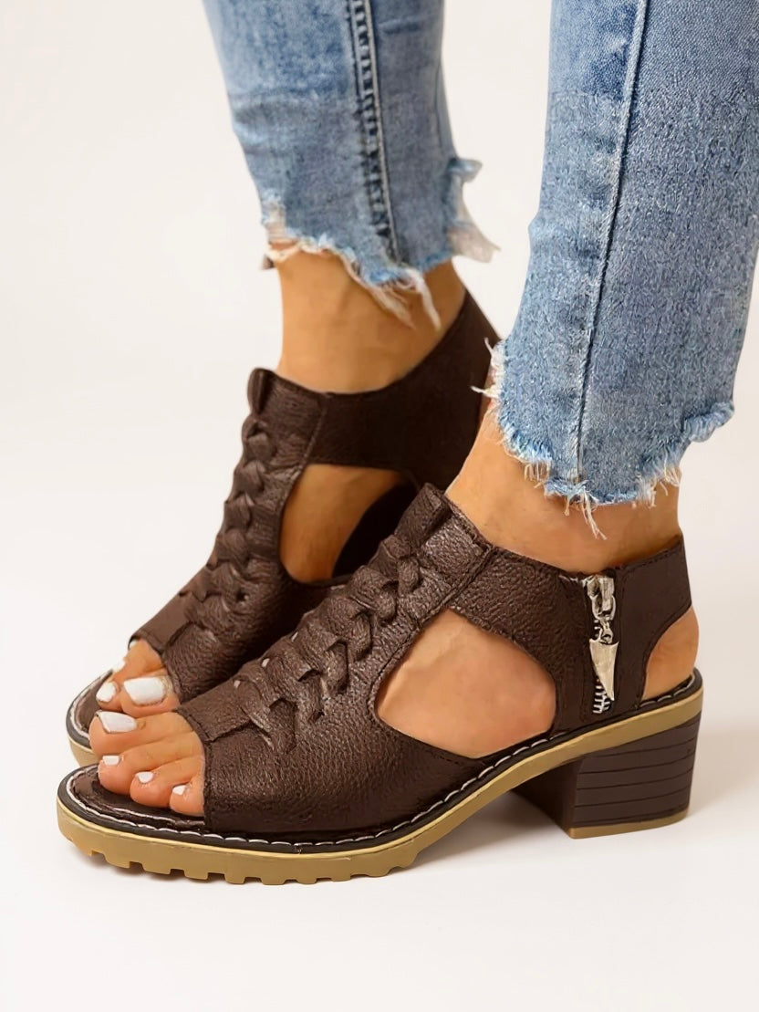 Womens Breathable Leather Sandals | Elegant Block Heel Evening Footwear 1