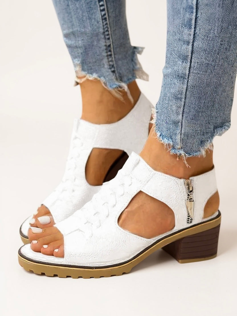 Womens Breathable Leather Sandals | Elegant Block Heel Evening Footwear 2