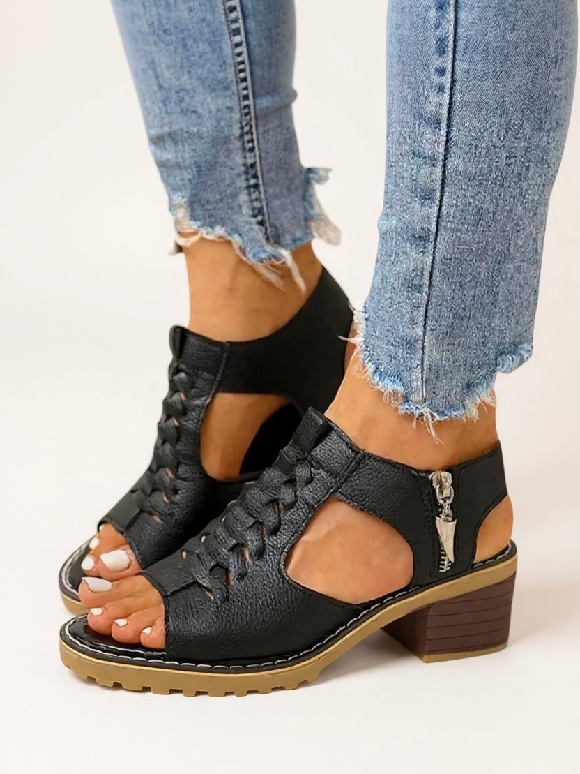 Womens Breathable Leather Sandals | Elegant Block Heel Evening Footwear 3