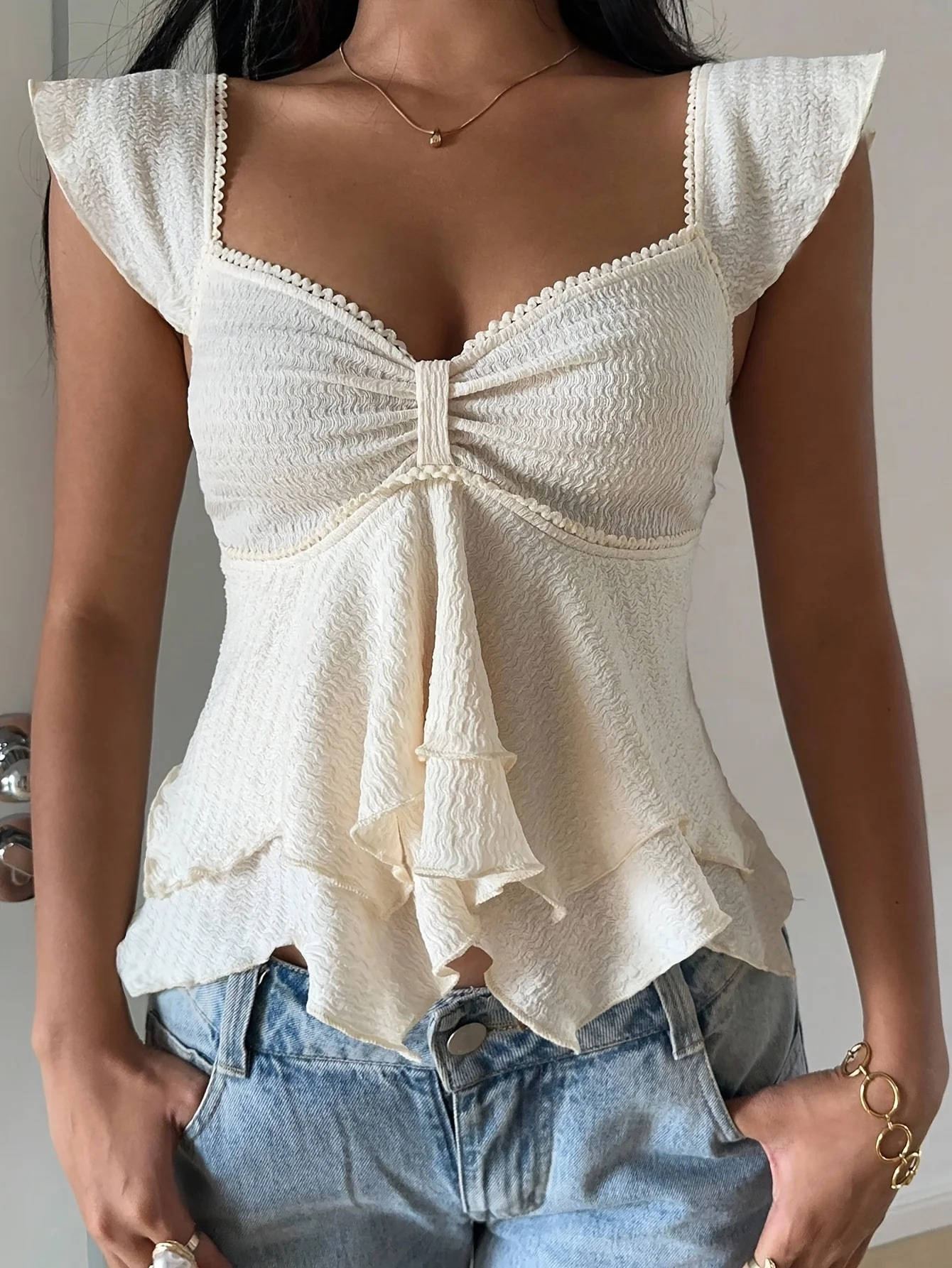 Women's Cotton Blend Flutter Sleeve Blouse | Stylish Sweetheart Summer Top for Women 1
