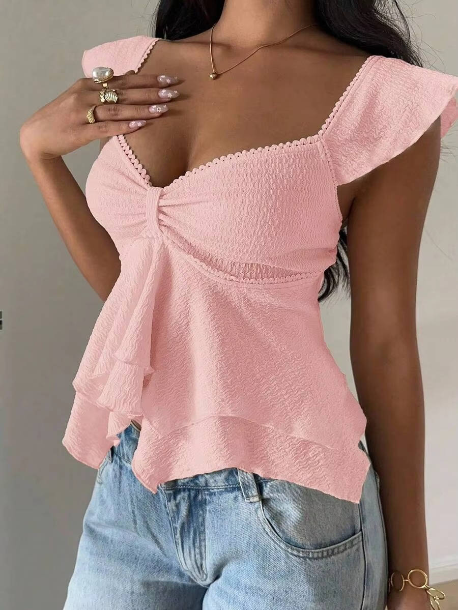 Women's Cotton Blend Flutter Sleeve Blouse | Stylish Sweetheart Summer Top for Women 10