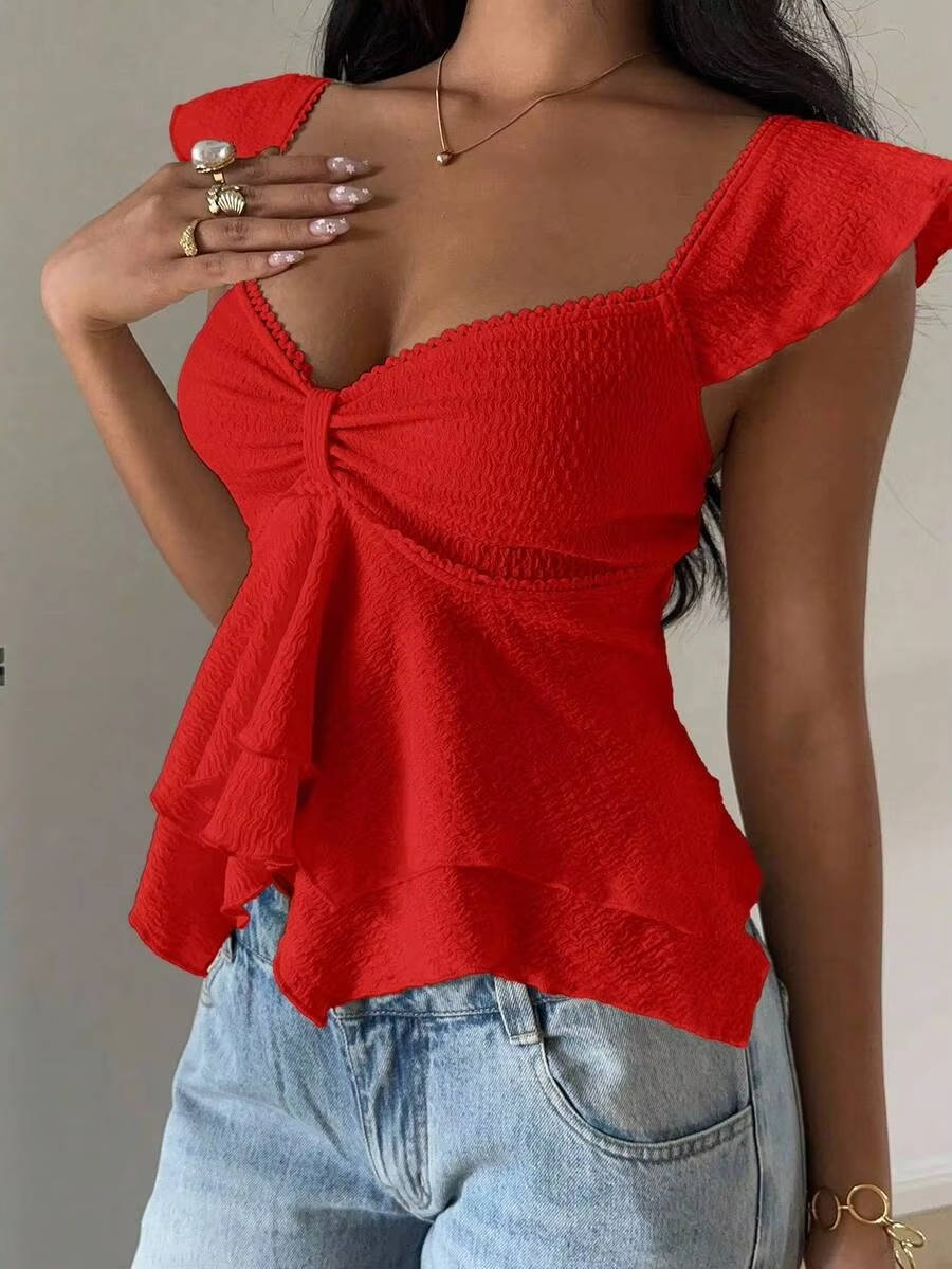 Women's Cotton Blend Flutter Sleeve Blouse | Stylish Sweetheart Summer Top for Women 12