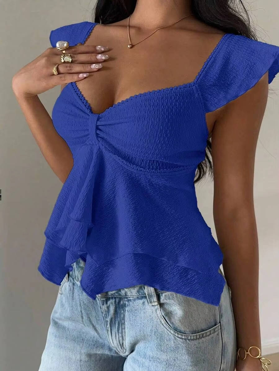 Women's Cotton Blend Flutter Sleeve Blouse | Stylish Sweetheart Summer Top for Women 7