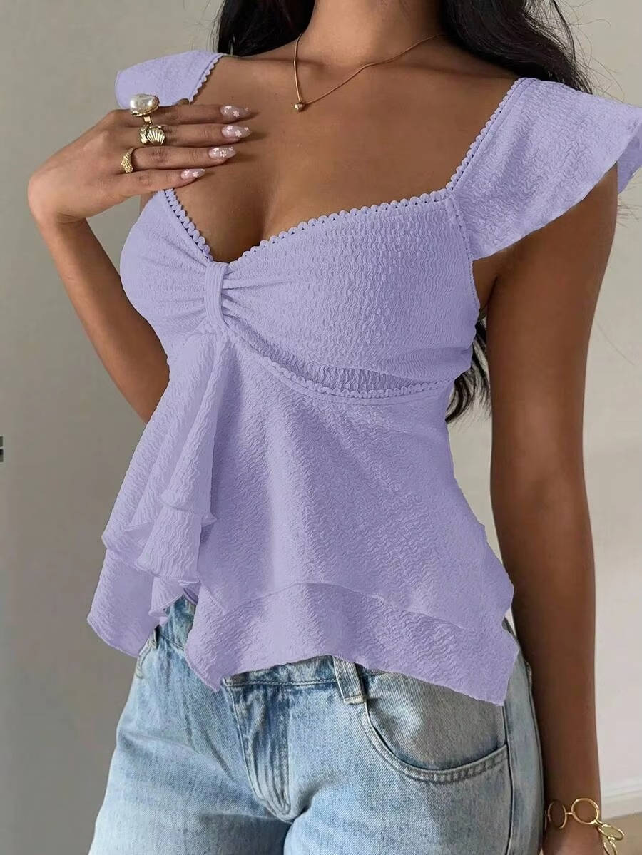 Women's Cotton Blend Flutter Sleeve Blouse | Stylish Sweetheart Summer Top for Women 8