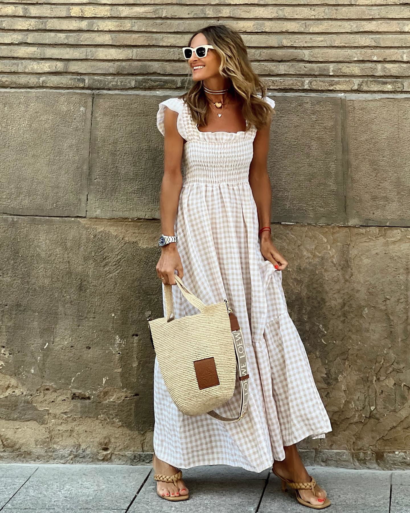 Women's Cotton Gingham Maxi Dress | Elegant Flowing Summer Style 0