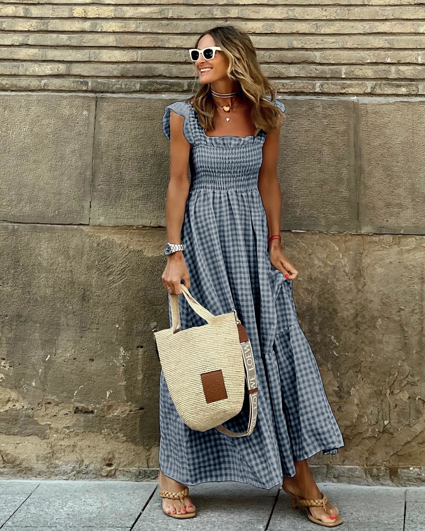 Women's Cotton Gingham Maxi Dress | Elegant Flowing Summer Style 2