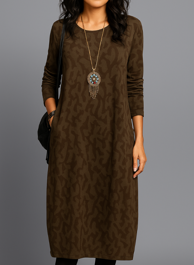 Women's Cozy Knit Midi Dress | Relaxed Fit Long Sleeve with Pockets 4