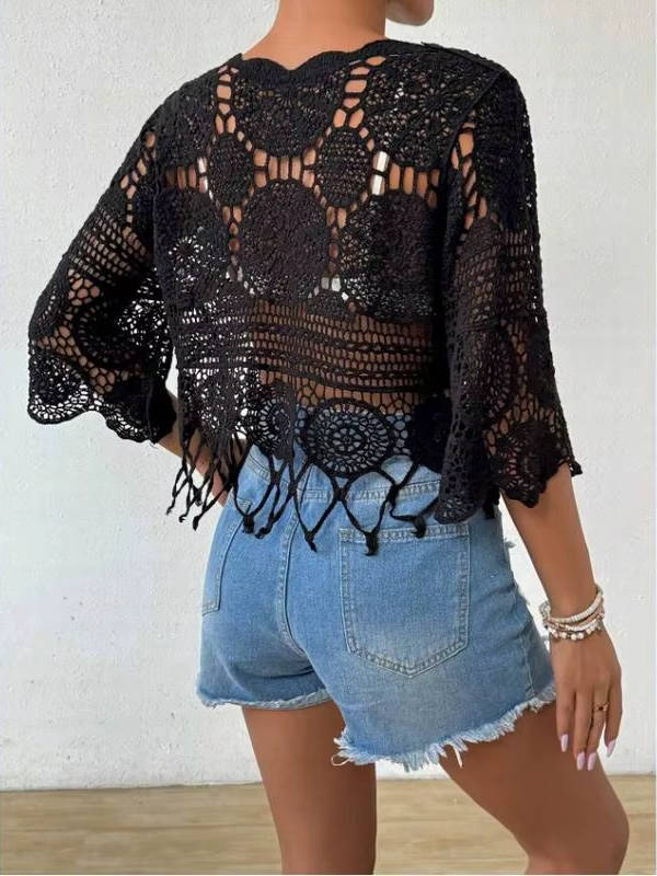 Women's Crochet Lace Beach Cover Up | Lightweight Boho Swimsuit Layering Top 6