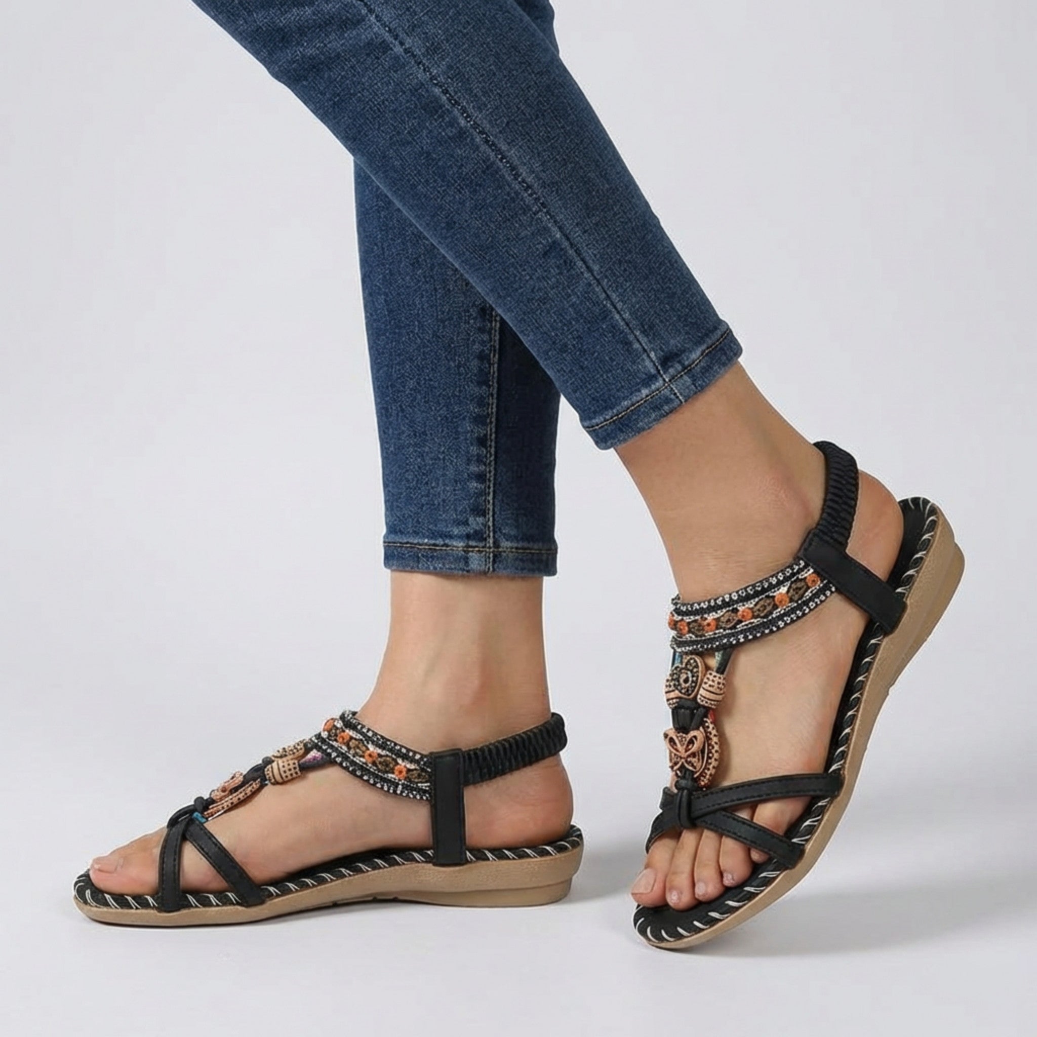 Womens Decorative Bead Flat Sandals | Stylish Open Toe Summer Footwear 3