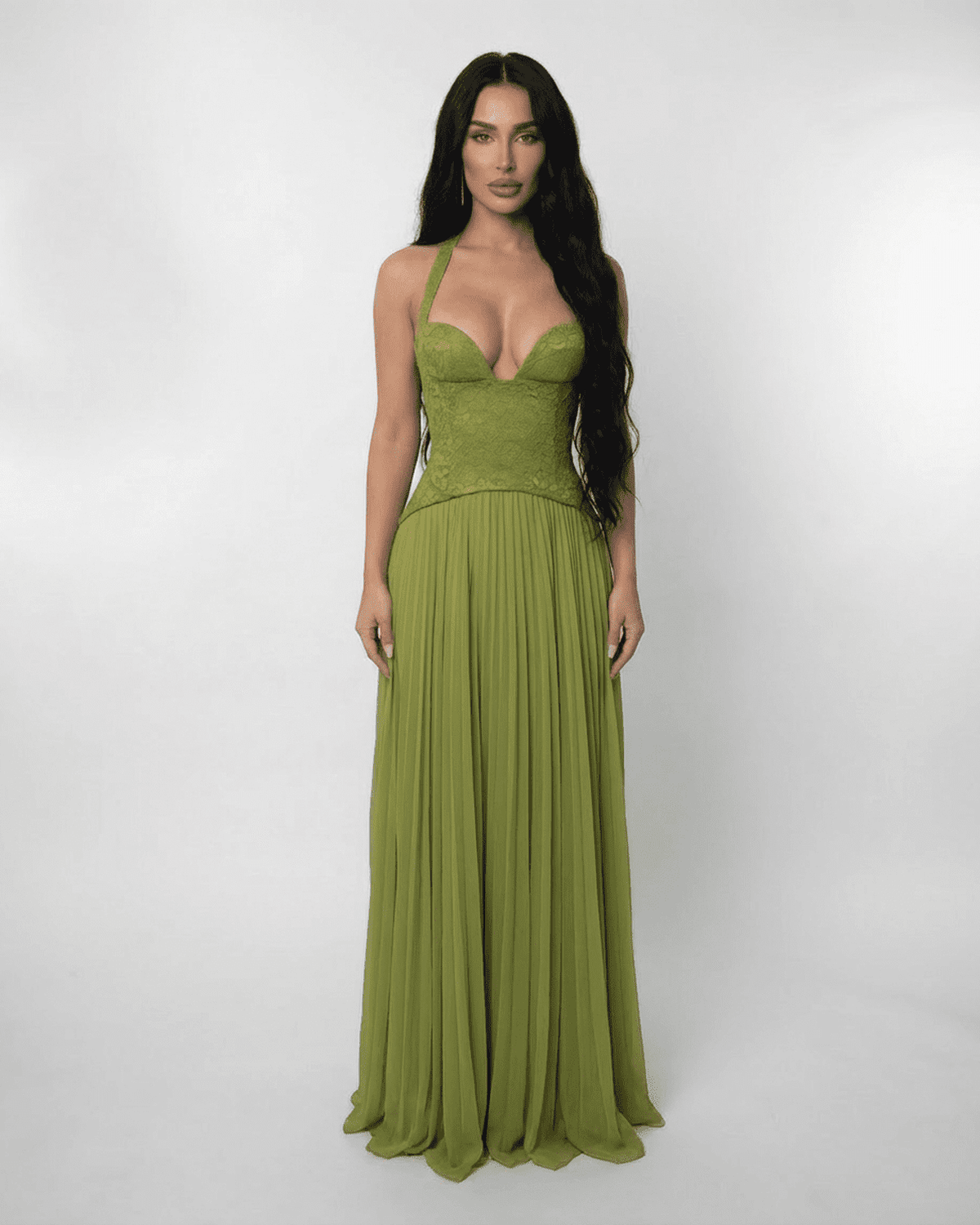 Womens Elegant Lace Maxi Dress | Timeless Halter Neck Formal Gown 1