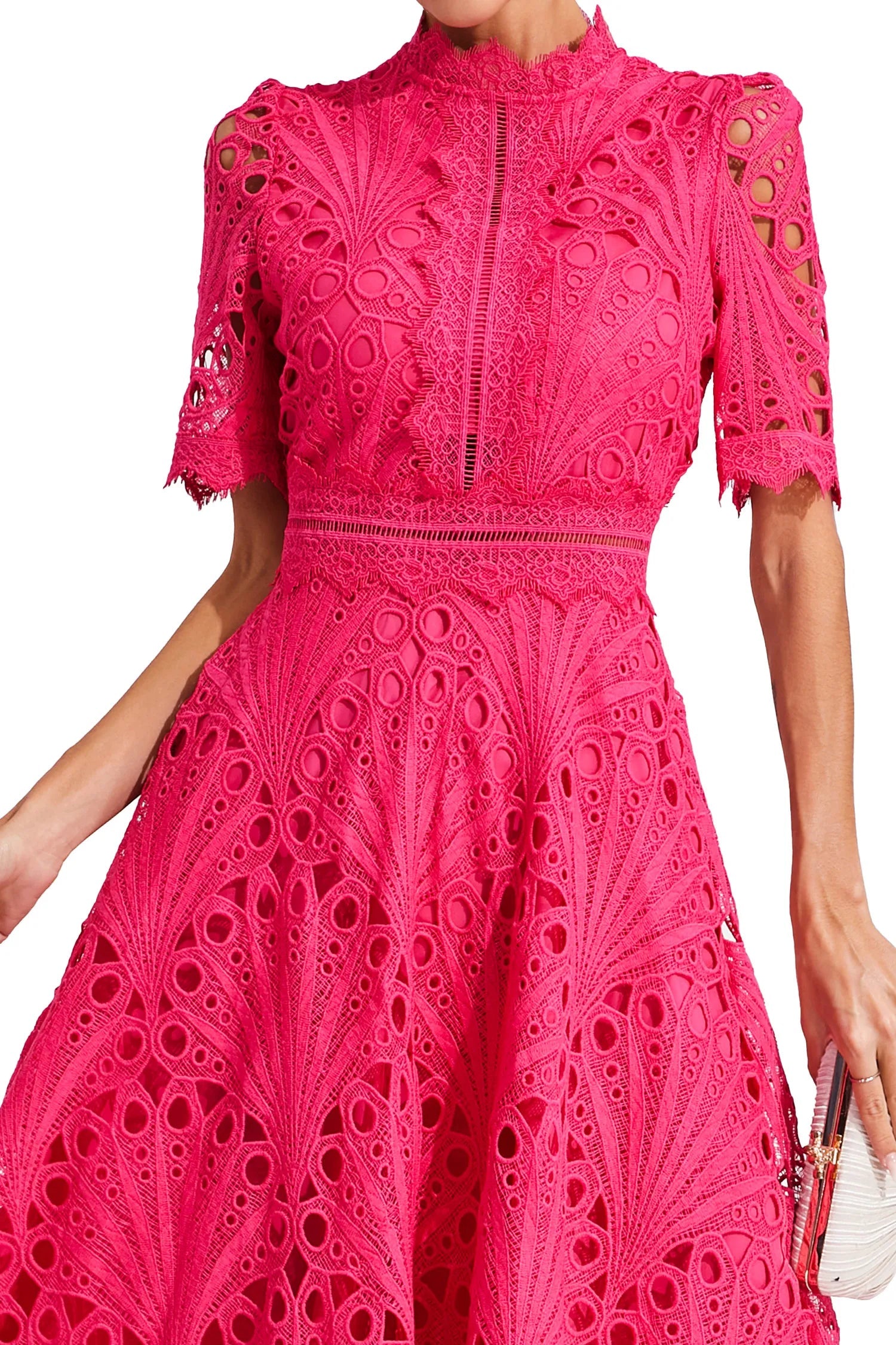 Women's Elegant Lace Midi Dress | High Neck Flared Summer Cocktail Dress 9