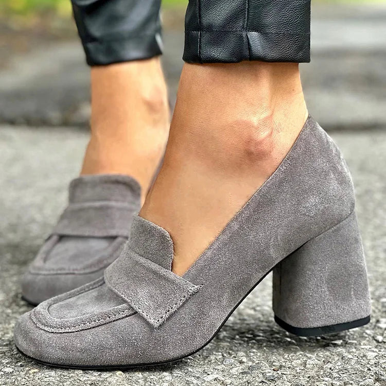 Women's Elegant Leather Loafers | Chic Block Heel Comfort Shoes 0