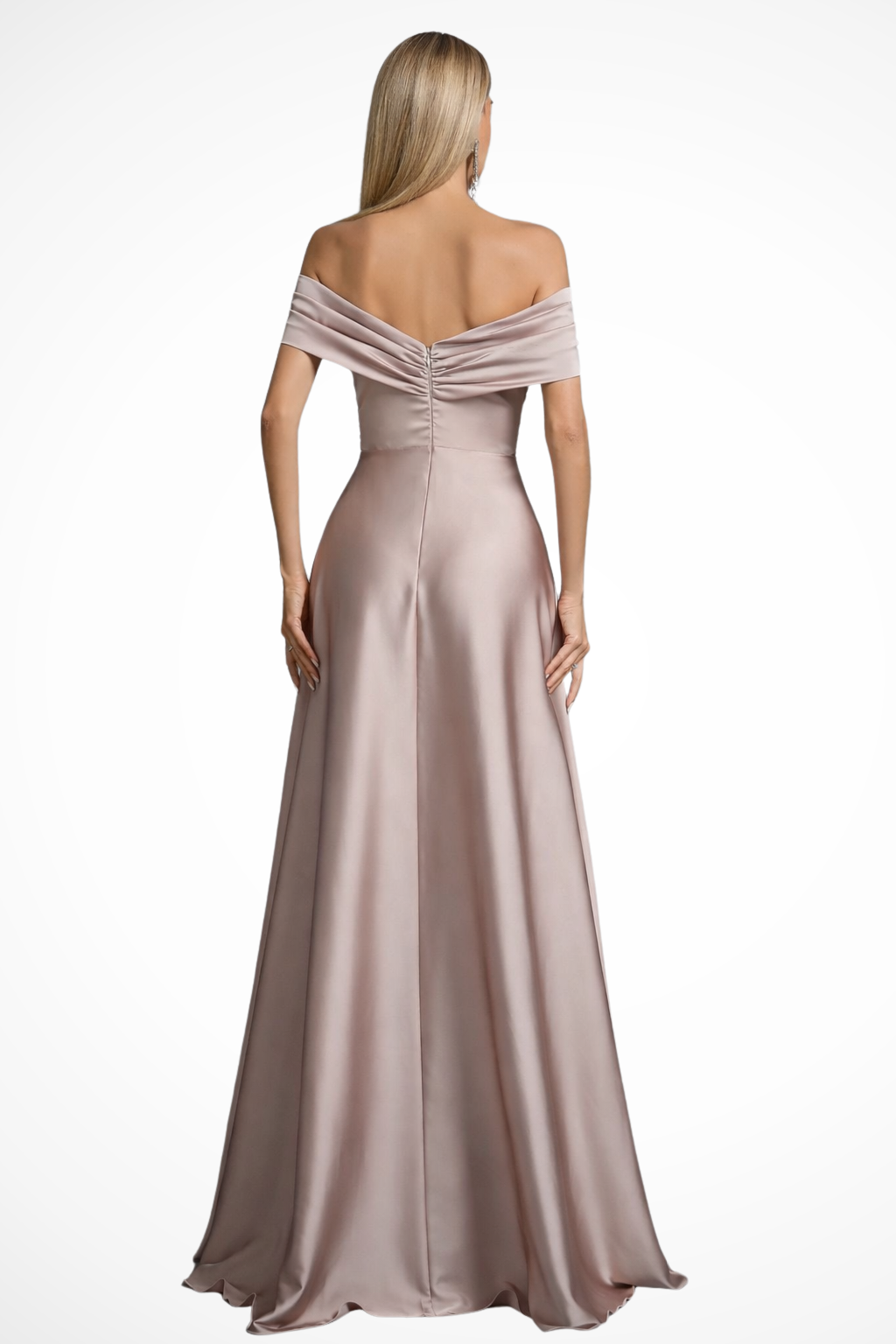 Womens Elegant Satin Maxi Dress | Off-Shoulder Twisted Knot Formal Gown 3