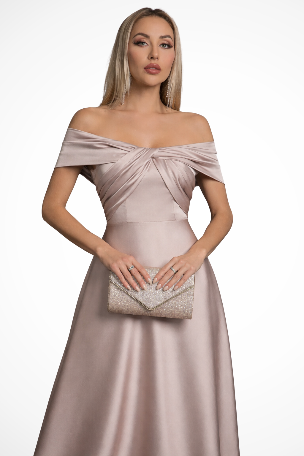 Womens Elegant Satin Maxi Dress | Off-Shoulder Twisted Knot Formal Gown 9