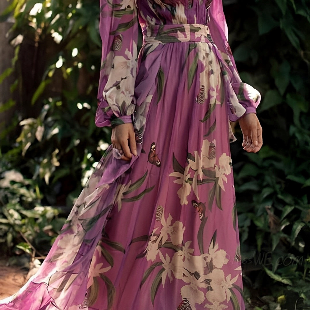 Women's Floral Chiffon Maxi Dress | Elegant Long Sleeve Summer Gown 3
