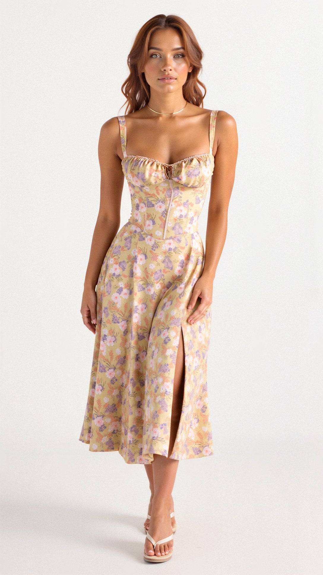 Women's Floral Cotton Midi Dress | Elegant Flowing Summer Cocktail Dress 0