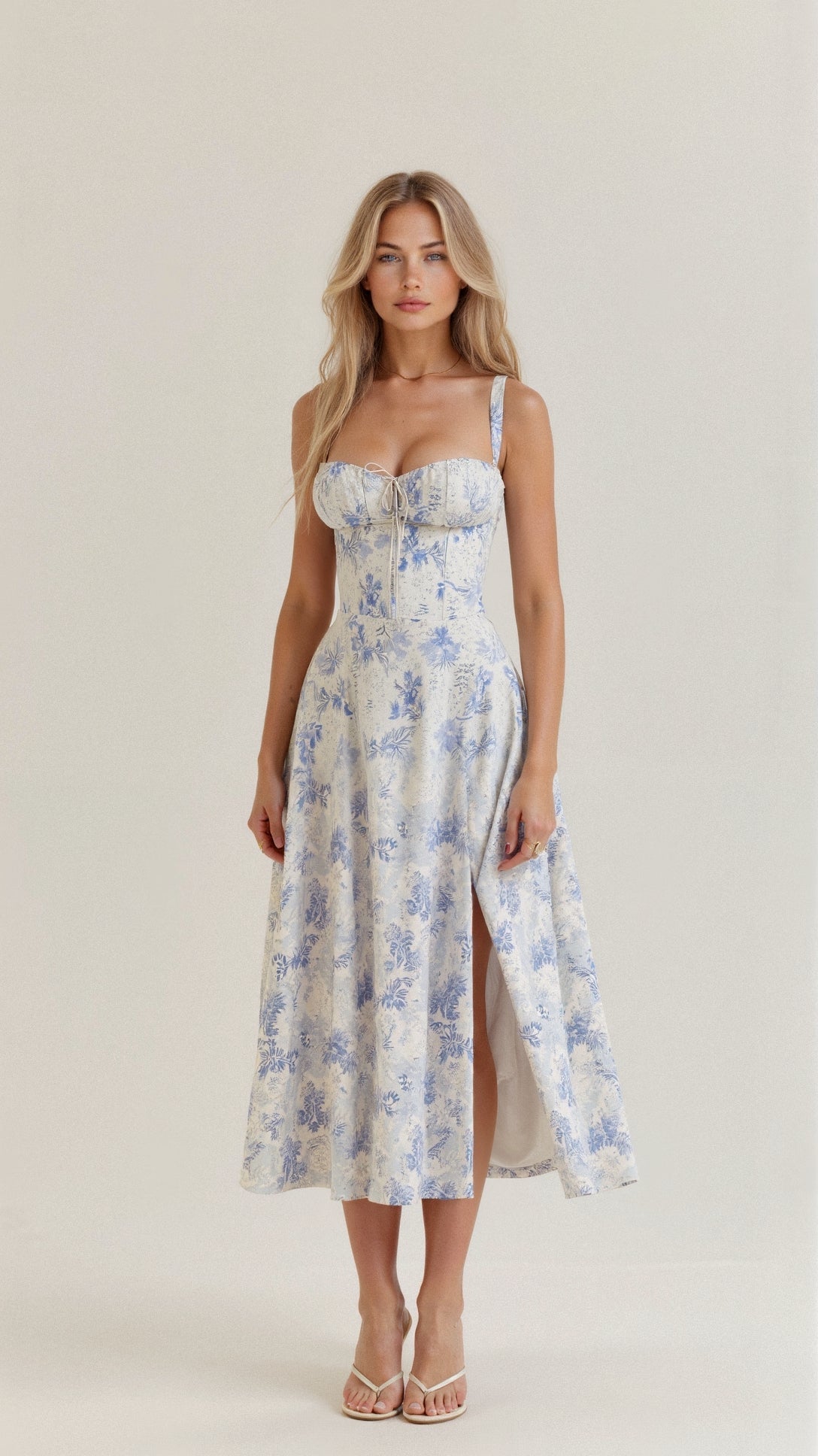 Women's Floral Cotton Midi Dress | Elegant Flowing Summer Cocktail Dress 11