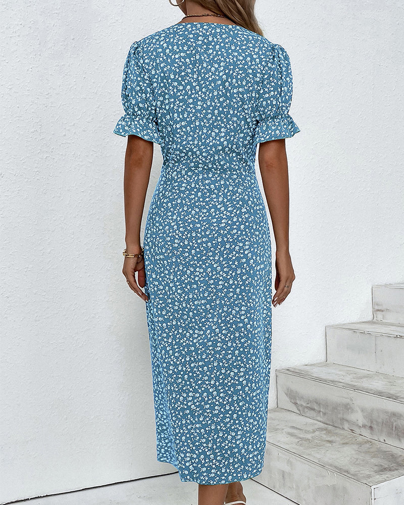 Women's Floral Cotton Wrap Dress | Adjustable V Neck Summer Midi 5