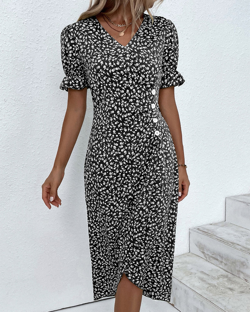 Women's Floral Cotton Wrap Dress | Adjustable V Neck Summer Midi 6