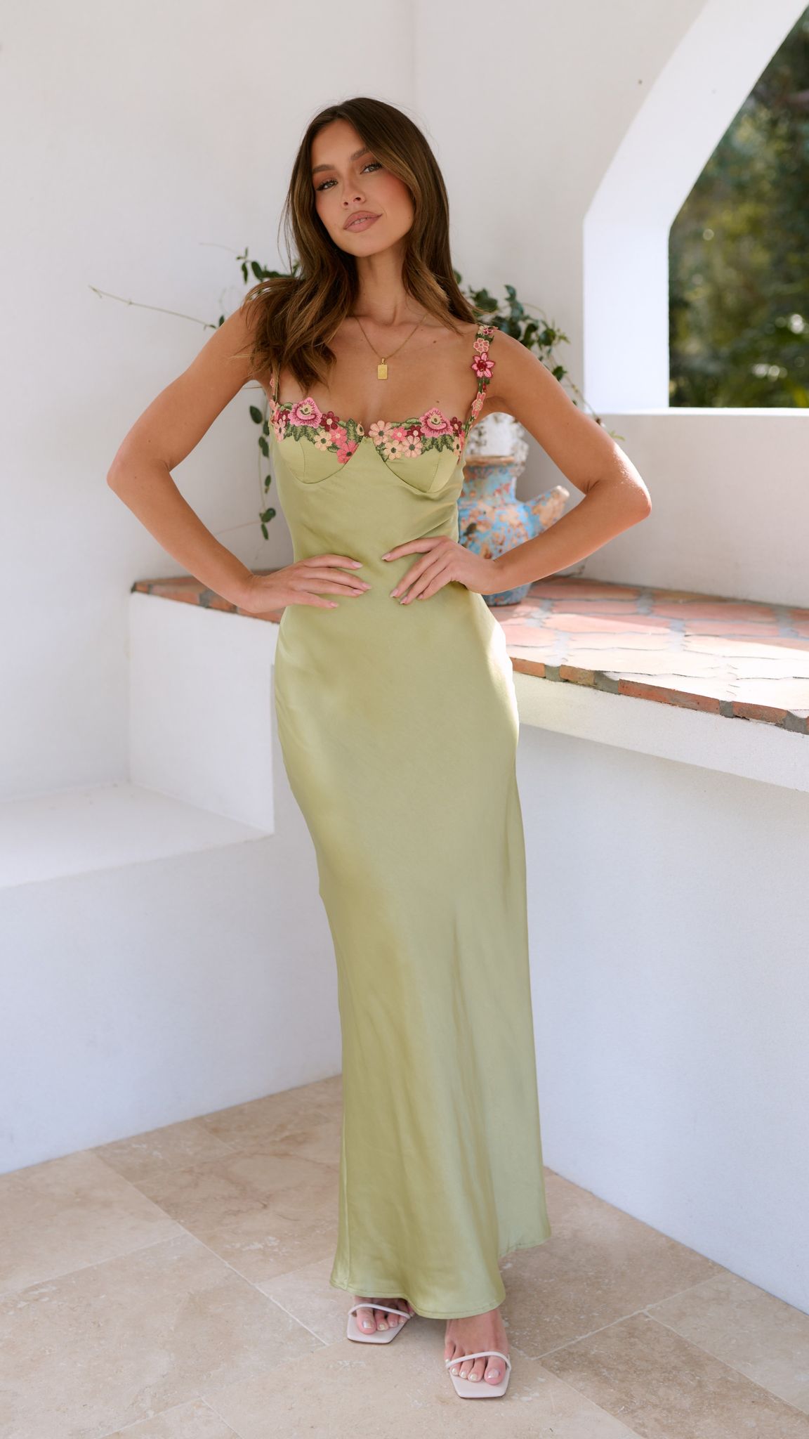 Women's Floral Embroidered Maxi Dress | Elegant Flowing Summer Gown 0