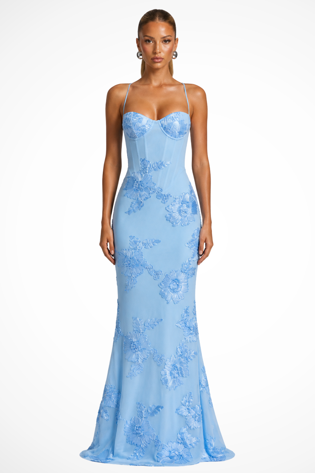 Women's Floral Embroidered Maxi Dress | Structured Corset Cami Style 10