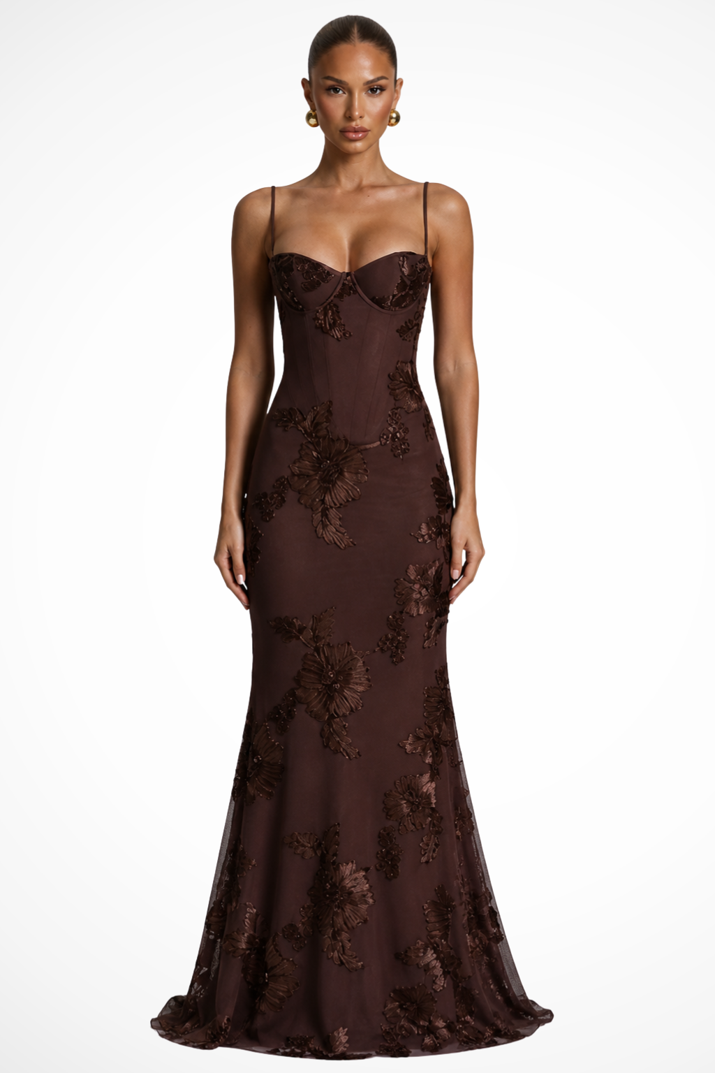 Women's Floral Embroidered Maxi Dress | Structured Corset Cami Style 8