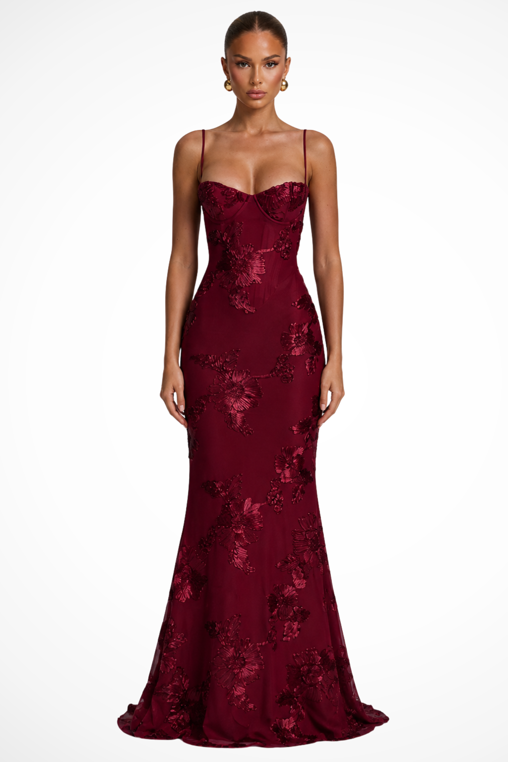 Women's Floral Embroidered Maxi Dress | Structured Corset Cami Style 9