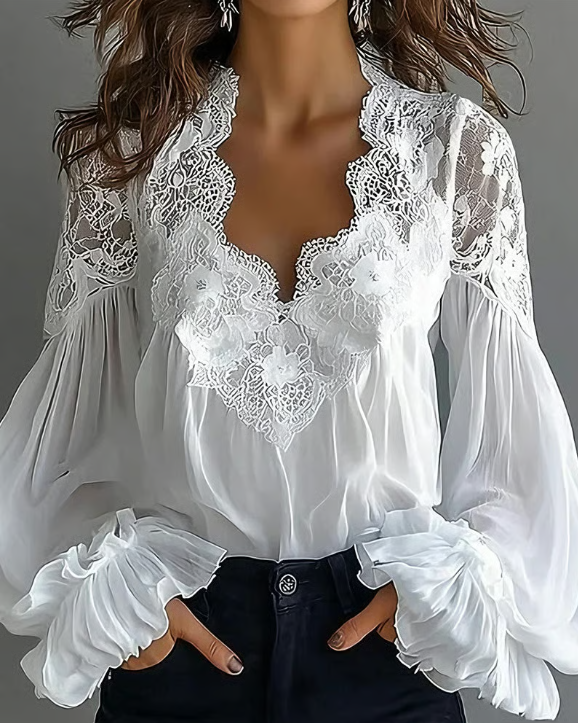 Women's Floral Lace Blouse | Elegant Soft Lantern Sleeve Summer Top 3