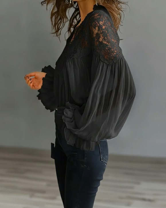 Women's Floral Lace Blouse | Elegant Soft Lantern Sleeve Summer Top 4