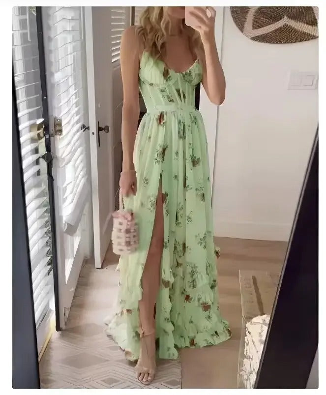 Women's Floral Maxi Dress | Elegant Flowing Summer Gown with Side Slit 3
