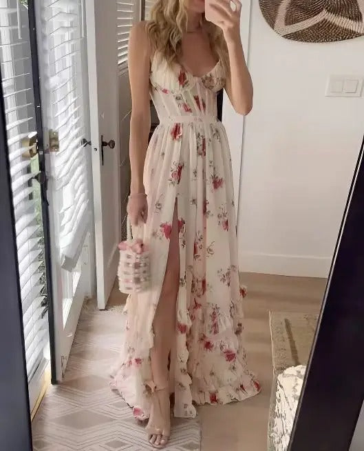 Women's Floral Maxi Dress | Elegant Flowing Summer Gown with Side Slit 4