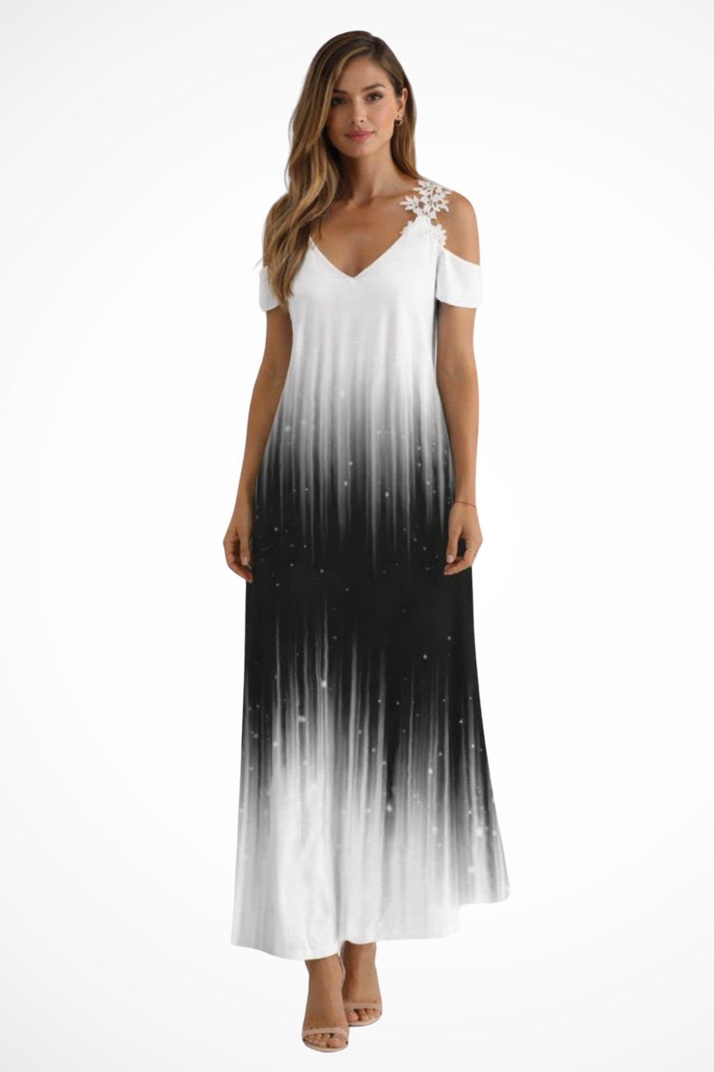 Womens Floral Print Maxi Dress | Elegant Cold-Shoulder Summer Gown 3