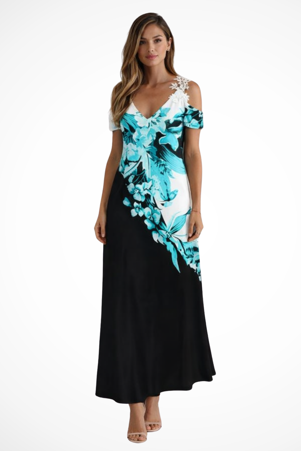 Womens Floral Print Maxi Dress | Elegant Cold-Shoulder Summer Gown 5