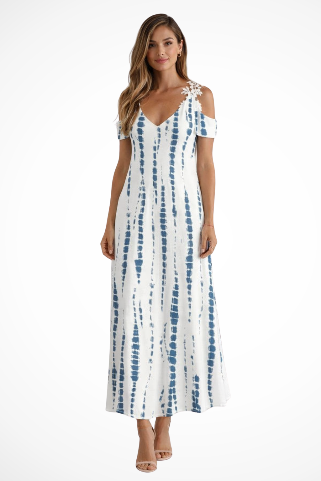 Womens Floral Print Maxi Dress | Elegant Cold-Shoulder Summer Gown 10