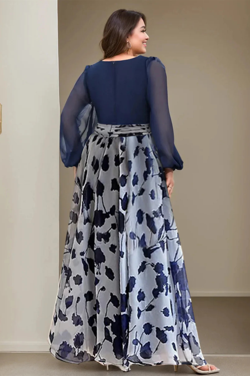 Women's Floral Print Maxi Dress | Fitted Bodice Balloon Sleeves 3