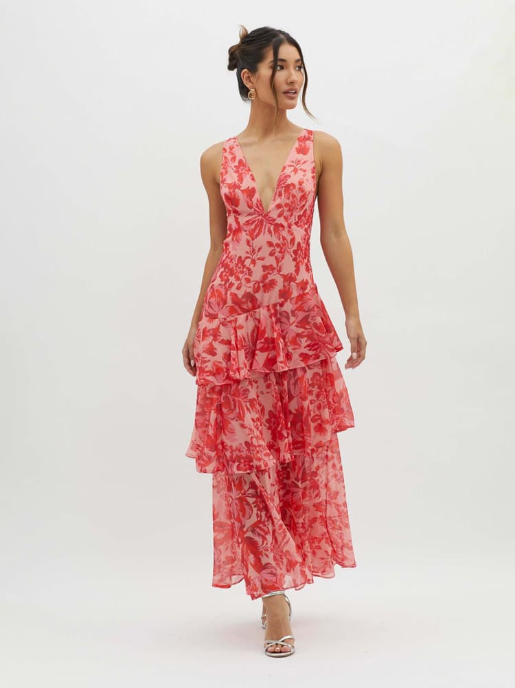 Women's Floral Print Maxi Dress | Flowing Tiered Summer Style 1