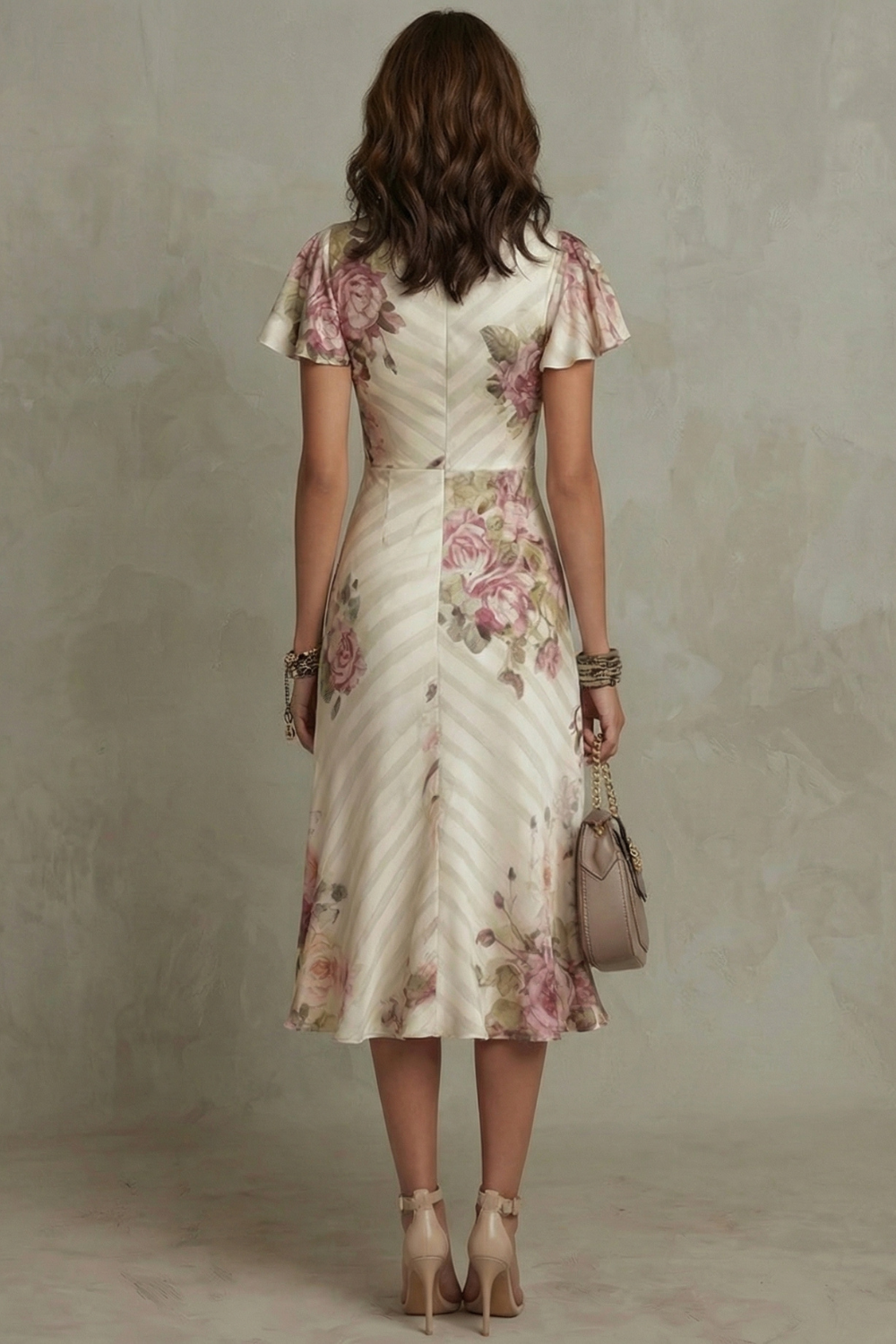 Women's Floral Satin Midi Dress | Elegant A-Line Summer Cocktail Dress 3