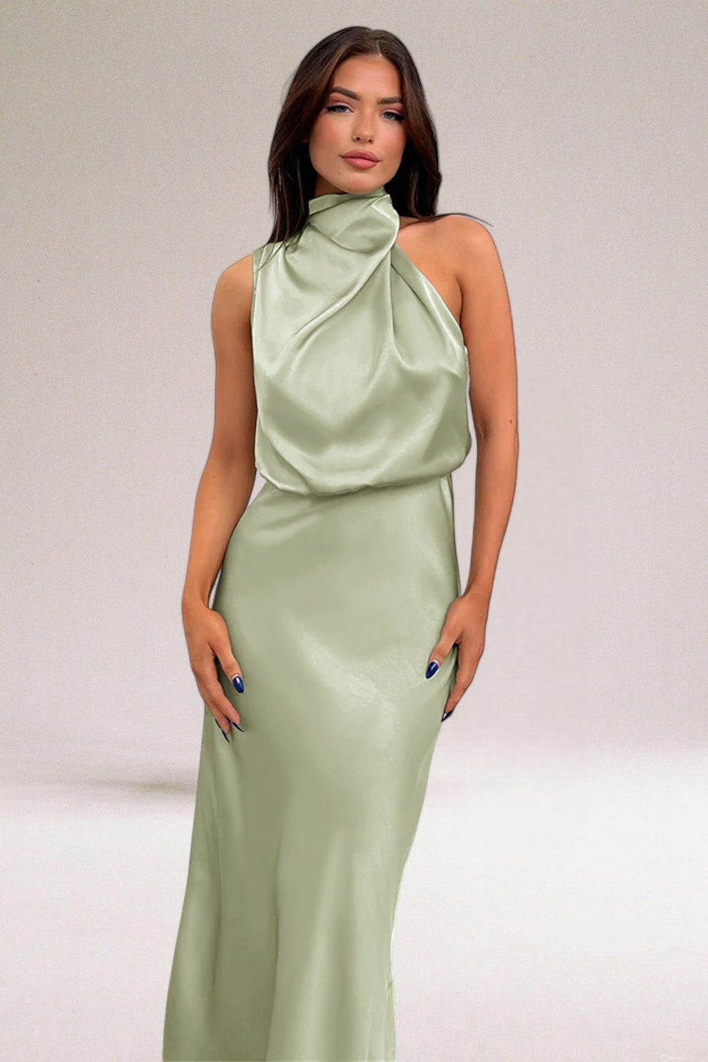 Women's Flowing Chiffon Maxi Dress | Elegant Halter Neck Summer Gown 0