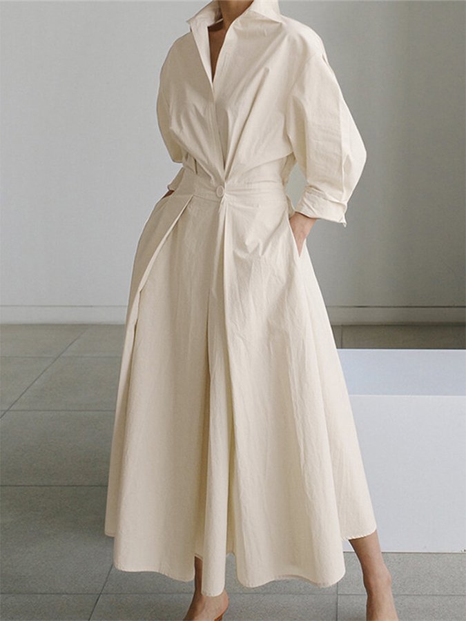 Women's Flowing Cotton Summer Dress | Elegant Collared Shirt Style with Self-Tie Belt 0