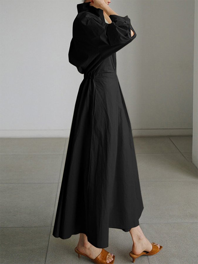 Women's Flowing Cotton Summer Dress | Elegant Collared Shirt Style with Self-Tie Belt 5