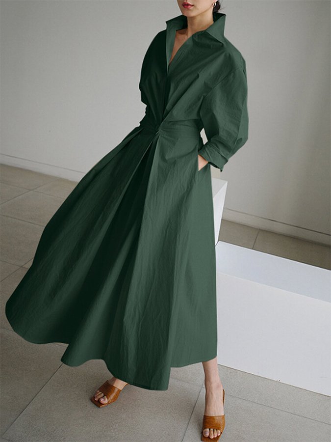 Women's Flowing Cotton Summer Dress | Elegant Collared Shirt Style with Self-Tie Belt 7