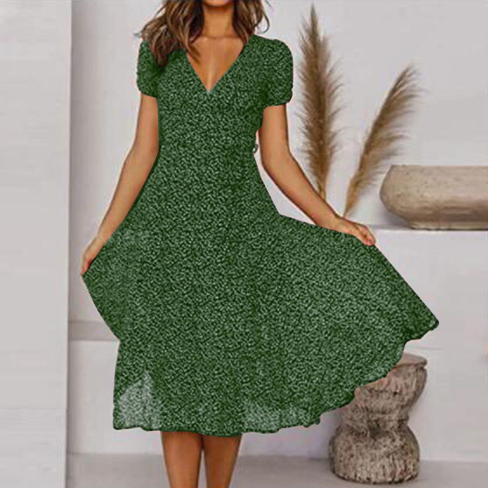 Women's High-Quality A-Line Dress | Elegant V-Neck Summer Cocktail Maxi Dress 0