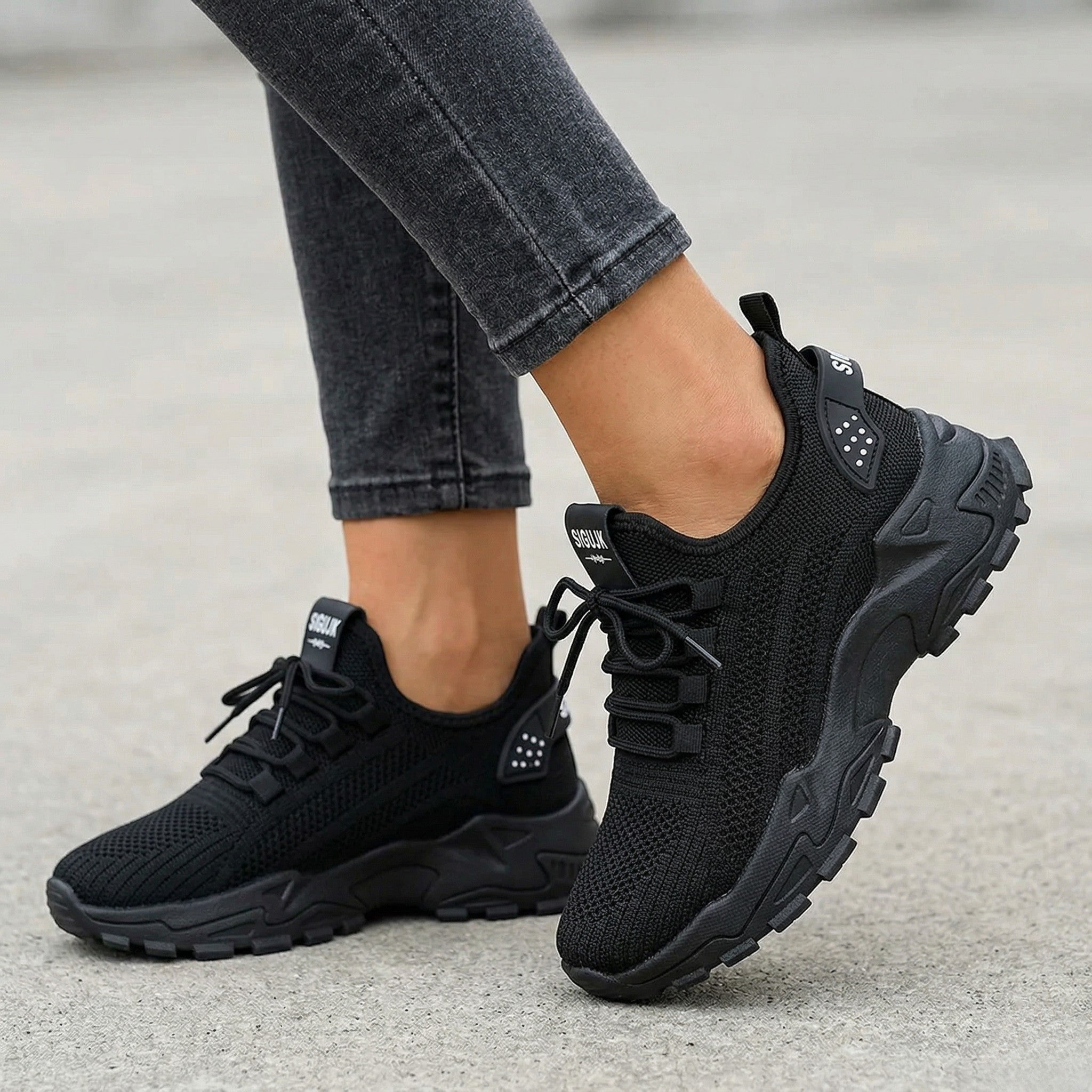 Womens Knit Fabric Lace-Up Sneakers | Comfortable Low Top White Walking Shoes 3