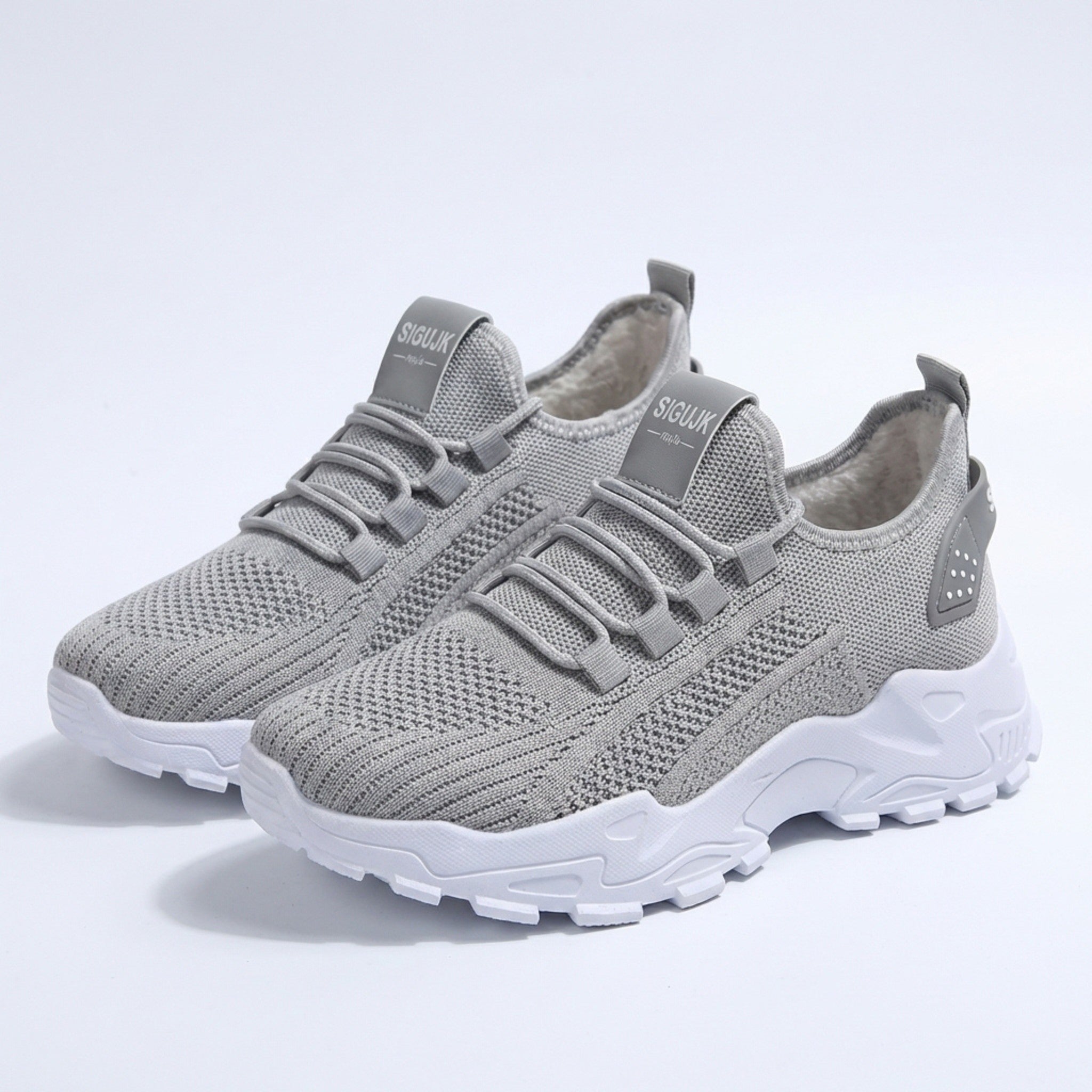 Womens Knit Fabric Lace-Up Sneakers | Comfortable Low Top White Walking Shoes 6