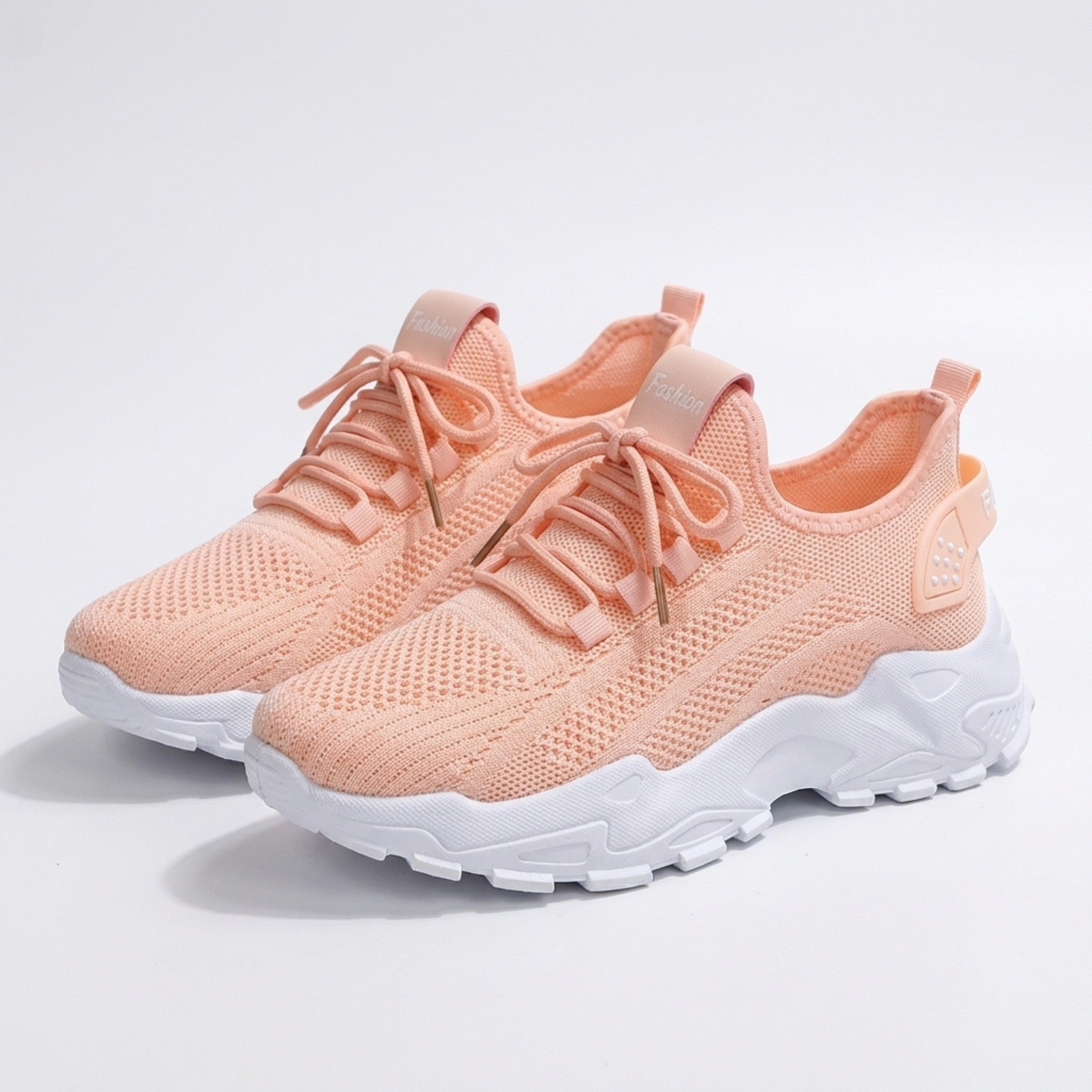 Womens Knit Fabric Lace-Up Sneakers | Comfortable Low Top White Walking Shoes 9