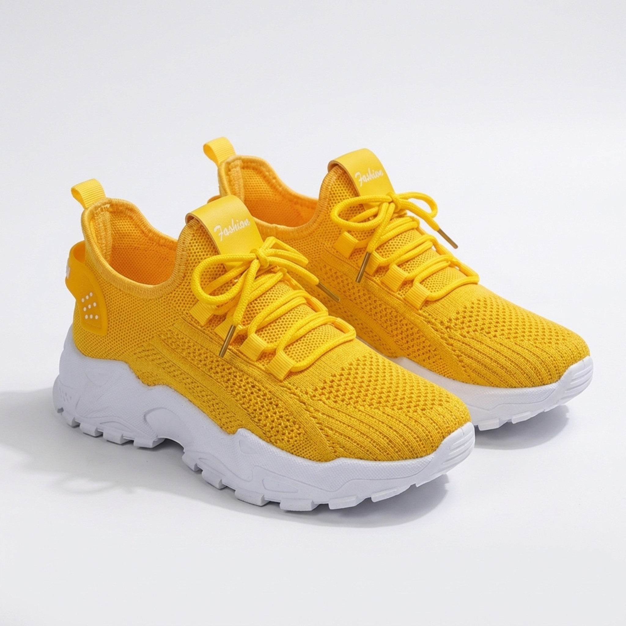 Womens Knit Fabric Lace-Up Sneakers | Comfortable Low Top White Walking Shoes 10