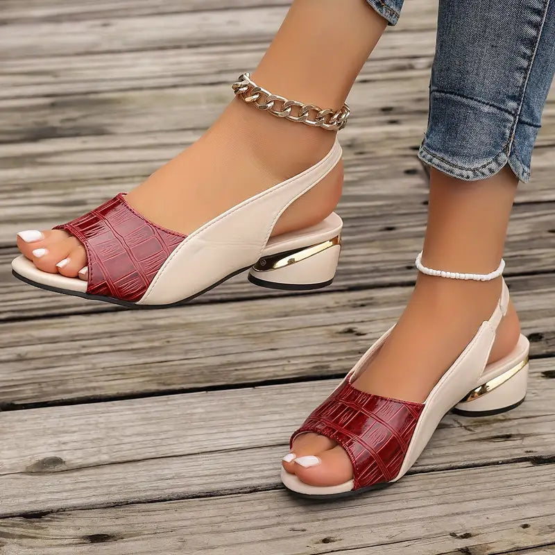 Women's Leather Comfort Sandals | Elegant Open-Toe Block Heel Shoes 1