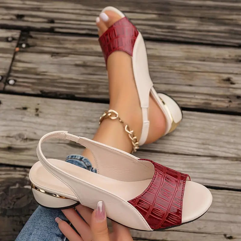 Women's Leather Comfort Sandals | Elegant Open-Toe Block Heel Shoes 2