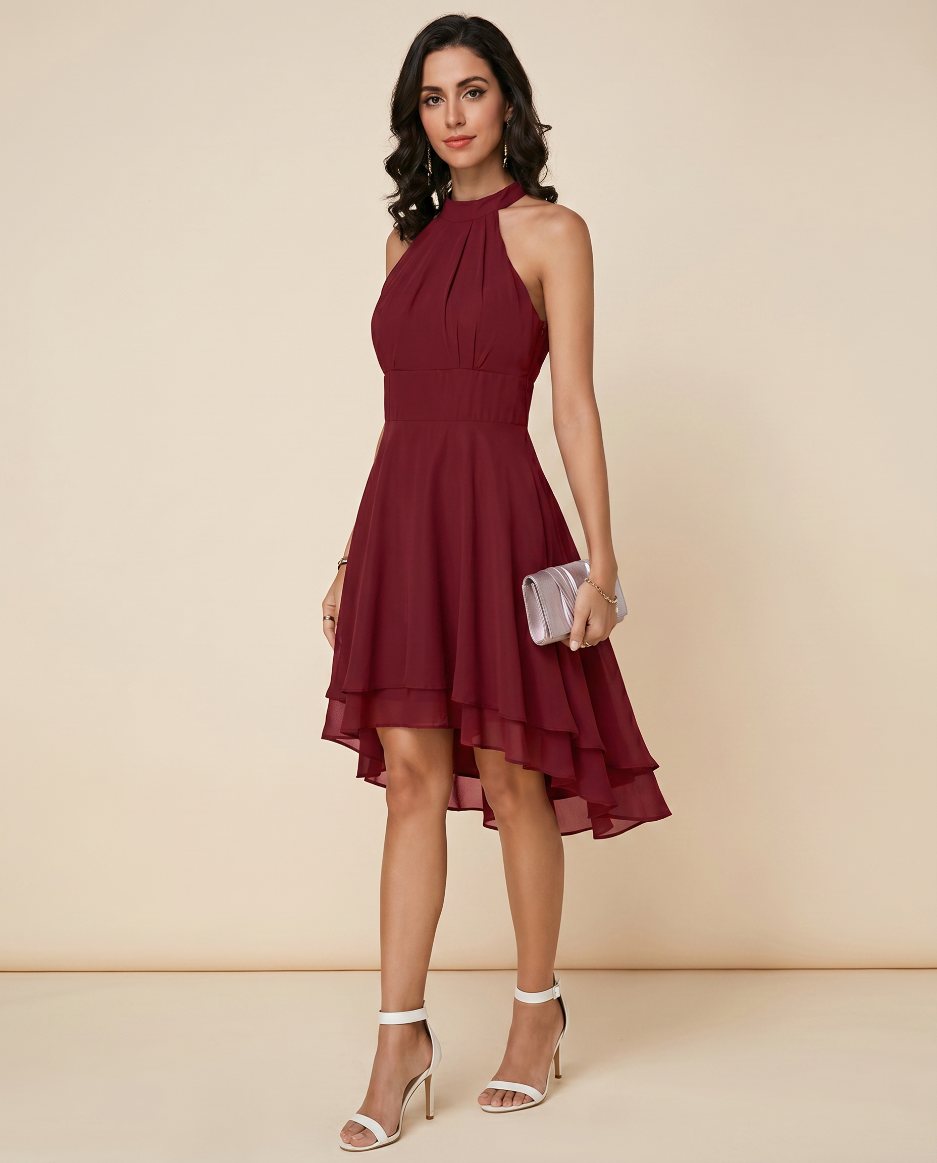 Women's Lightweight Chiffon Halter Midi Dress | Romantic Tiered Summer Gown 6